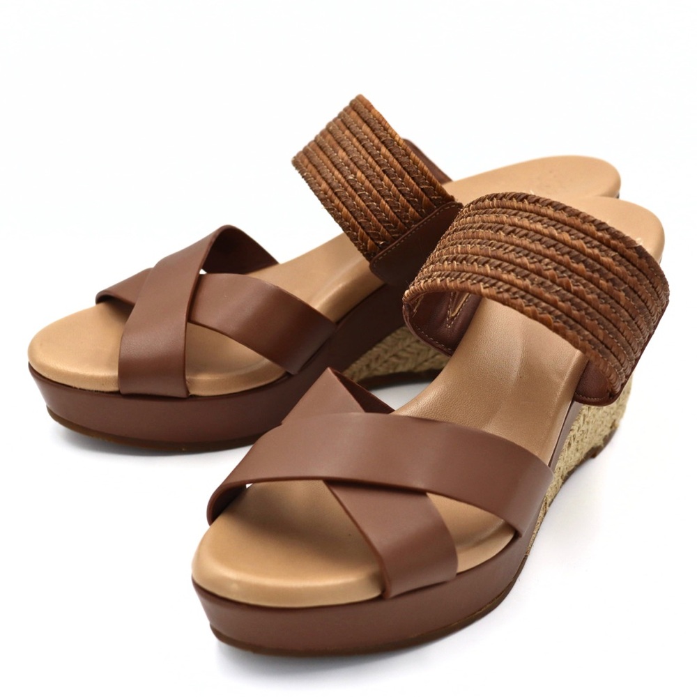 UGG Adriana Sandals Women’s 8.5 Brown Leather Platform‎ Espadrille Wedge - Picture 6 of 13